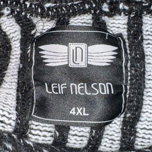 Leif Nelson Knit Sweater Men's Size 4XL Black White 3D Knit Shawl Neck Slim Fit - Picture 6 of 7